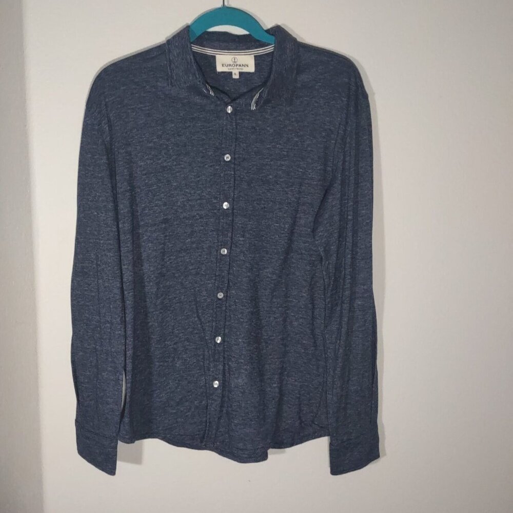 Europann St Tropez Men's Navy Blue Heather Button Up Shirt Men's Size Large